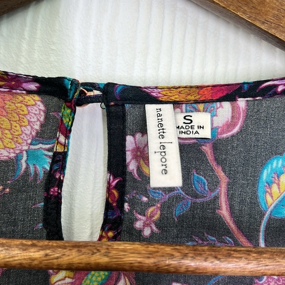 Nanette Lepore - Bright Floral Viscose Lace Up Long Sleeve Mini Dress Size Small - Picture 10 of 12